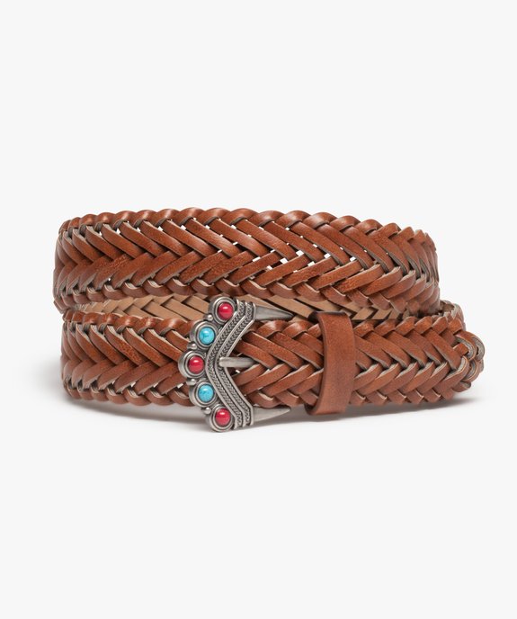 Ceinture femme tressée avec boucle ciselée en métal et perles colorées vue1 - GEMO (ACCESS) - GEMO