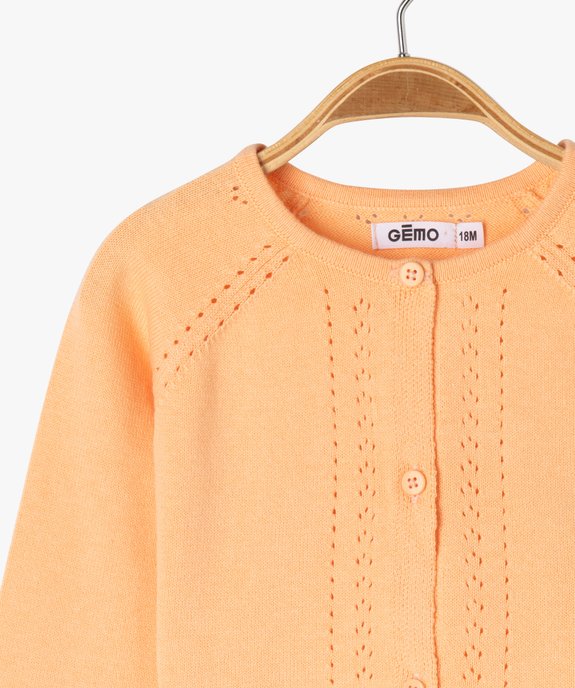 Gilet court avec détails ajourés bébé fille vue2 - GEMO(BEBE DEBT) - GEMO