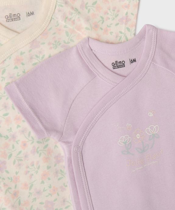 Body à manches courtes fermeture croisée motifs fleuris bébé fille (lot de 3) vue3 - GEMO 4G BEBE - GEMO