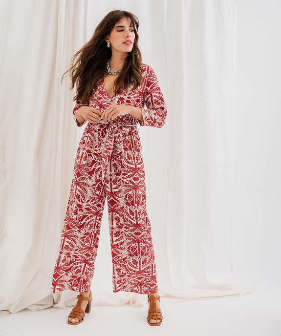 Combinaison pantalon fluide et imprimée décolleté cache-cœur femme vue1 - GEMO 4G FEMME - GEMO