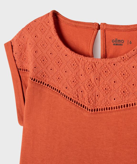 Tee-shirt manches courtes avec détails brodés fille vue2 - GEMO 4G FILLE - GEMO