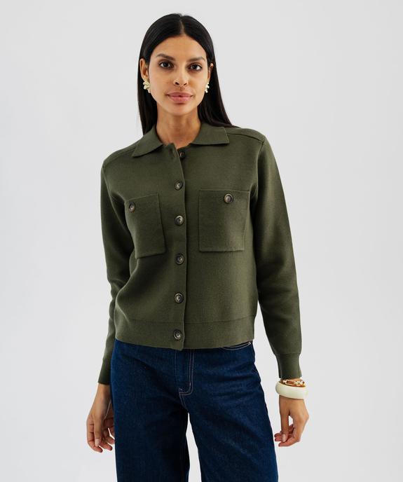 Cardigan à col polo avec poches poitrine femme vue1 - GEMO 4G FEMME - GEMO