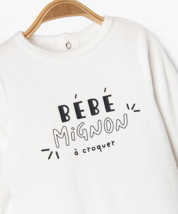 Pyjama en velours avec message sur le buste bébé vue2 - GEMO(BB COUCHE) - GEMO