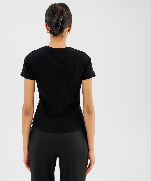 Tee-shirt manches courtes et col rond en maille côtelée femme vue3 - GEMO 4G FEMME - GEMO