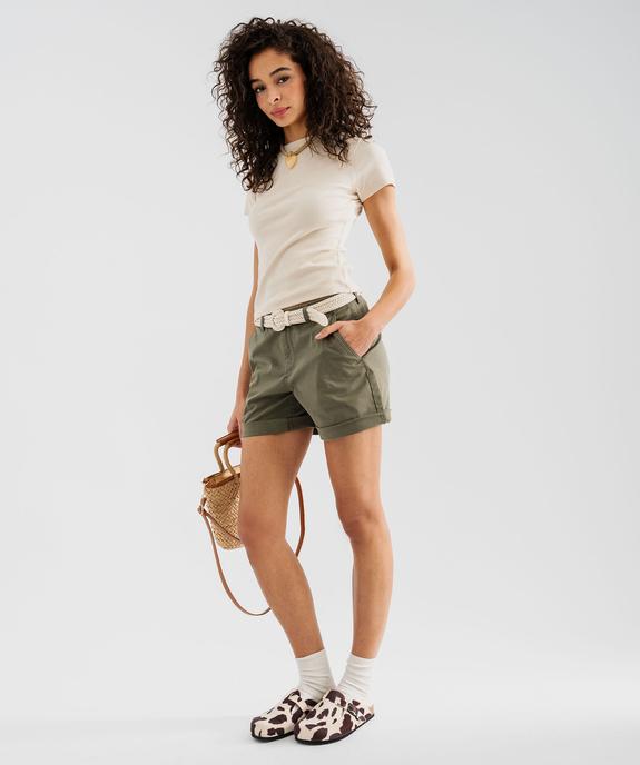 Tee-shirt manches courtes et col rond en maille côtelée femme vue4 - GEMO(FEMME PAP) - GEMO