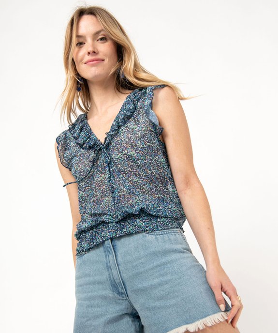 Tee-shirt sans manches en voile fleuri femme vue1 - GEMO(FEMME PAP) - GEMO