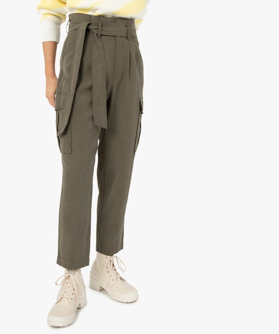 Pantalon femme en toile coupe large avec ceinture vue1 - GEMO(FEMME PAP) - GEMO