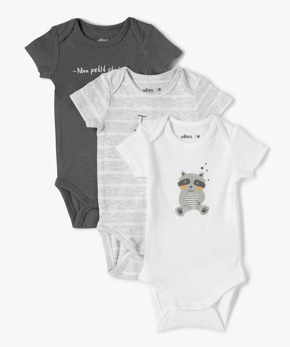 Body bébé garçon imprimé à manches courtes (lot de 3) vue1 - GEMO(BB COUCHE) - GEMO