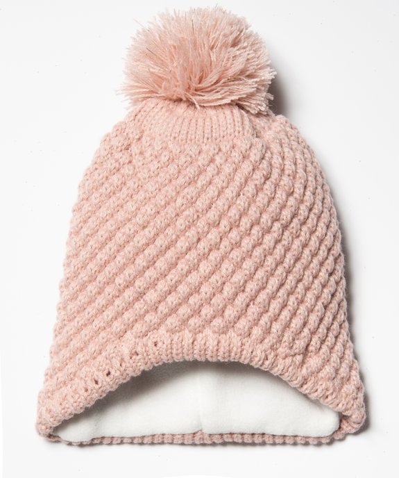 Bonnet fille avec pompon et doublure polaire chaude vue1 - GEMO(BEBE DEBT) - GEMO