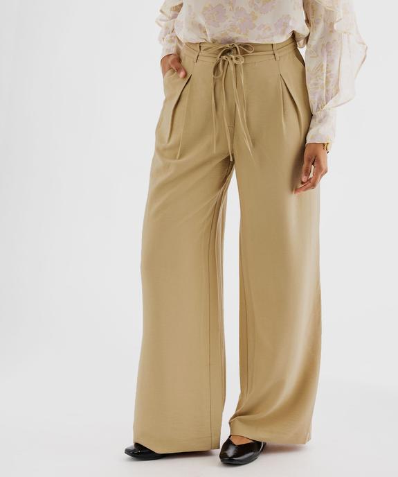 Pantalon large et fluide avec liens à nouer femme vue2 - GEMO(FEMME PAP) - GEMO