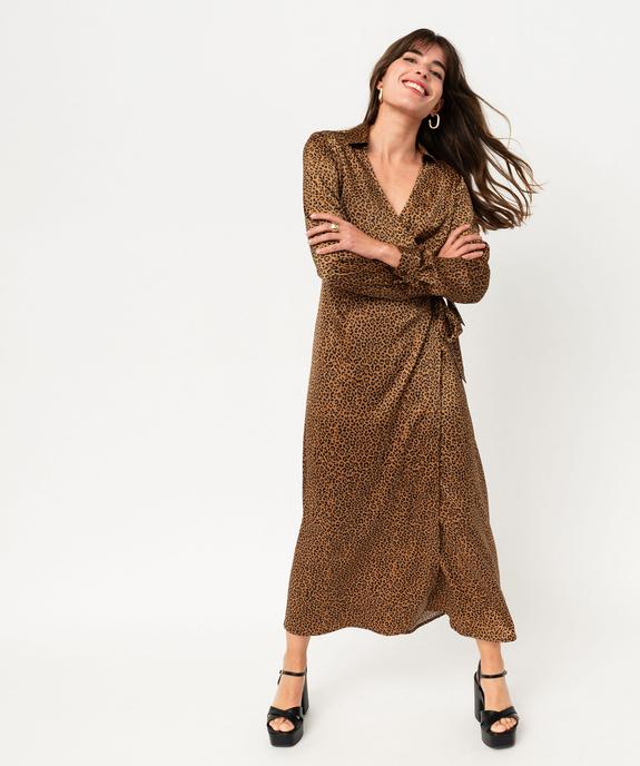 Robe portefeuille imprimée en matière satinée femme vue2 - GEMO(FEMME PAP) - GEMO