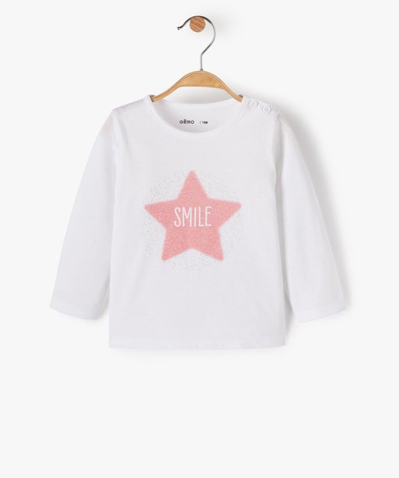 Tee-shirt bébé fille manches longues avec motifs et inscriptions vue1 - GEMO 4G BEBE - GEMO