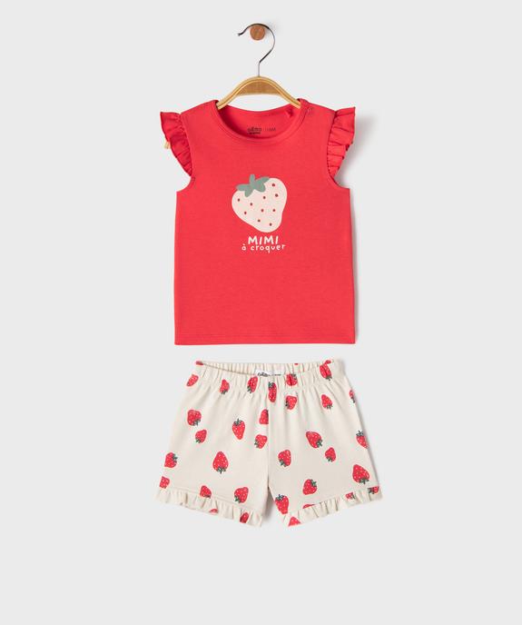 Pyjashort 2 pièces à motifs fraises bébé fille vue3 - GEMO 4G BEBE - GEMO