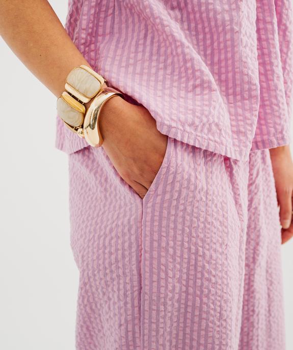 Pantalon ample en coton gaufré avec taille élastique femme vue2 - GEMO(FEMME PAP) - GEMO