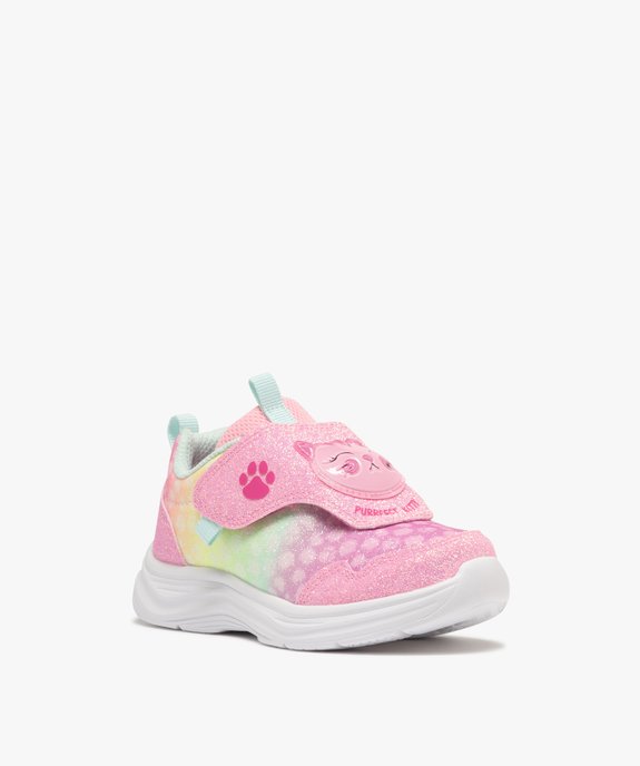 Baskets fille à scratch et à paillettes tête de chat lumineuse - Skechers vue2 - SKECHERS - GEMO