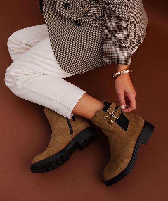 Boots dessus cuir suédé avec semelle crantée femme - Tanéo vue1 - TANEO - GEMO