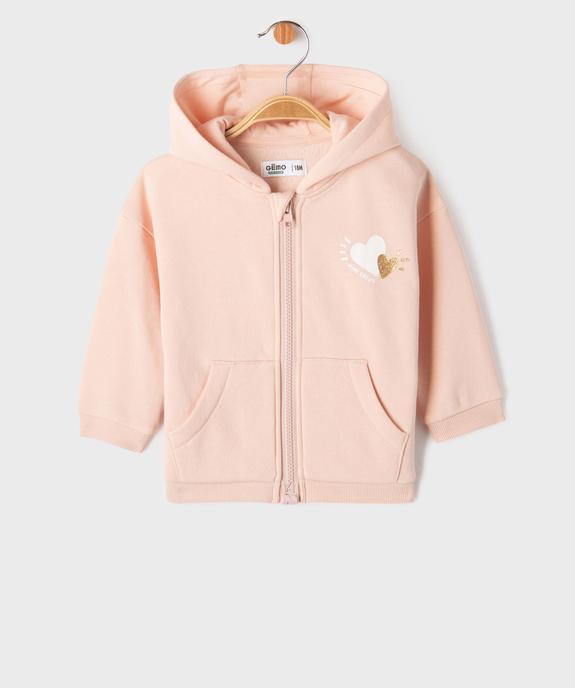 Sweat à capuche fermeture zippée aimantée bébé fille vue4 - GEMO 4G BEBE - GEMO