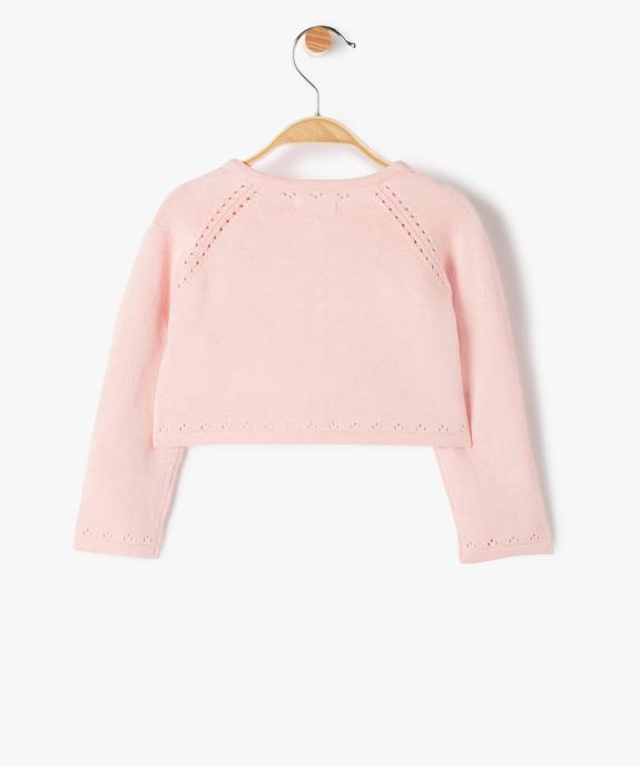 Gilet court avec détails ajourés bébé fille vue3 - GEMO(BEBE DEBT) - GEMO