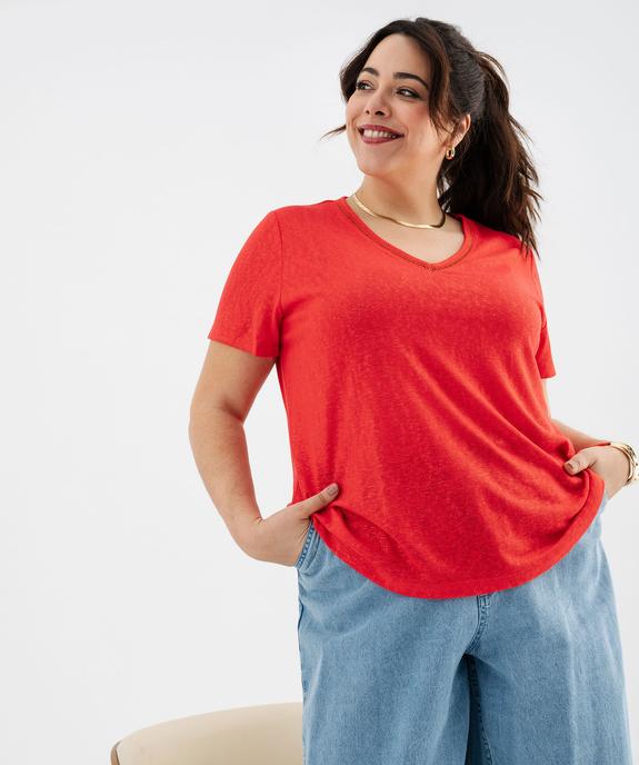 Tee-shirt manches courtes pailleté à col V femme grande taille vue9 - GEMO (G TAILLE) - GEMO