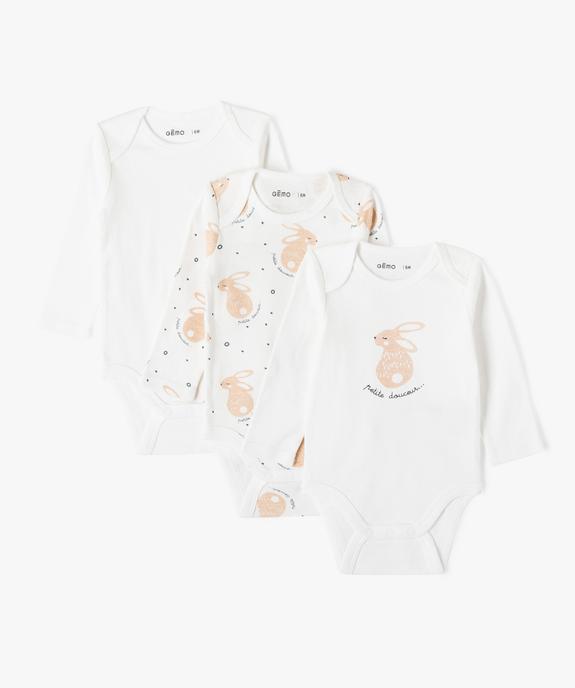 Body bébé en coton biologique à manches longues et col US (lot de 3) vue1 - GEMO 4G BEBE - GEMO