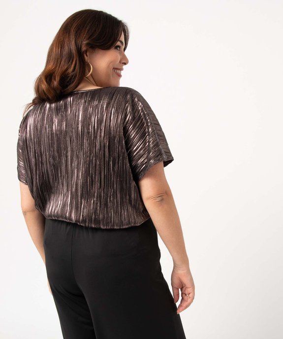 Tee-shirt femme grande taille loose en maille plissée scintillante vue3 - GEMO (G TAILLE) - GEMO
