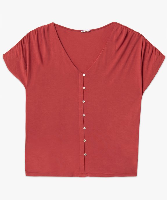 Tee-shirt femme grande taille à col V et boutons fantaisie vue4 - GEMO (G TAILLE) - GEMO
