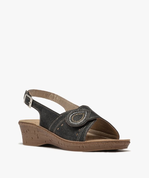 Sandales femme confort à talon compensée avec bride scratch strassée vue2 - GEMO (CONFORT) - GEMO