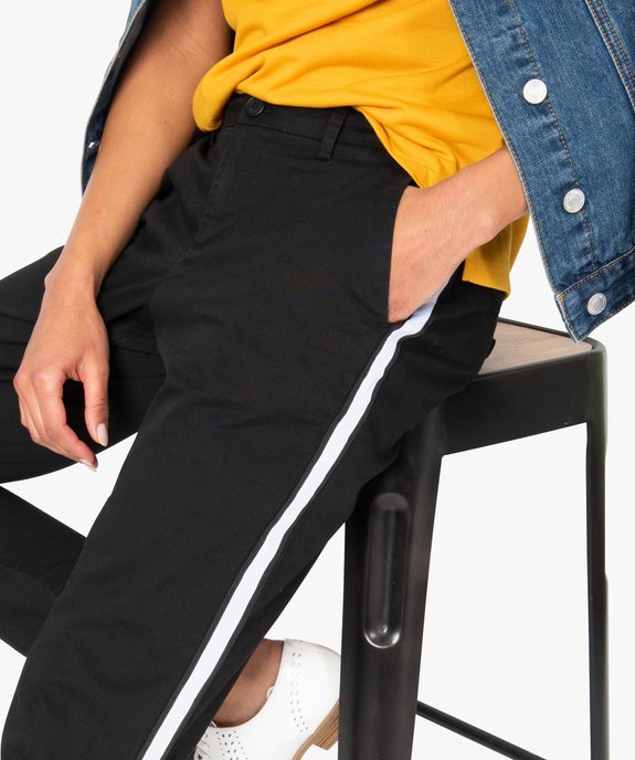 Pantalon femme en toile avec bande contrastante sur le côté vue2 - GEMO(FEMME PAP) - GEMO