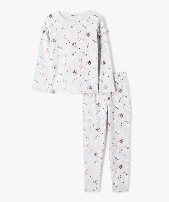 Pyjama fille à motifs licorne avec volants sur les épaules vue1 - GEMO (ENFANT) - GEMO