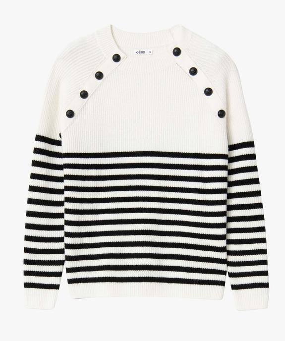 Pull femme à rayures et boutons aux emmanchures vue4 - GEMO(FEMME PAP) - GEMO