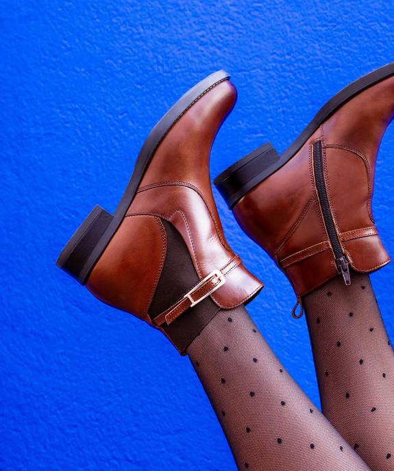 Bottines dessus cuir avec élastique latéral femme - Tanéo - TANEO Bottines dessus cuir avec élastique latéral femme - Tanéo vue1 - TANEO - GEMO