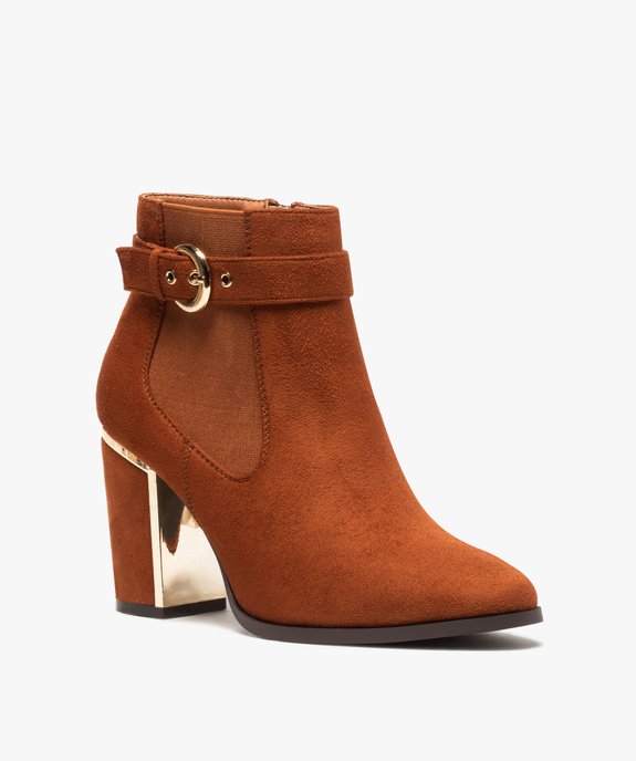 Boots femme à talon unis en suédine détails métallisés vue2 - GEMO(URBAIN) - GEMO