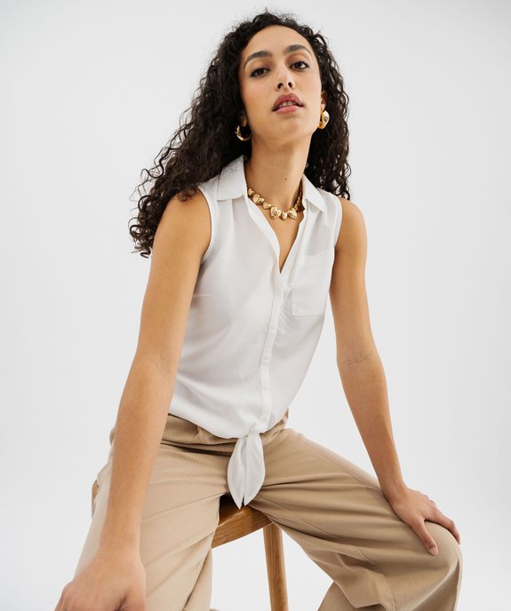 Chemise sans manches imprimée avec nœud dans le bas femme vue1 - GEMO 4G FEMME - GEMO
