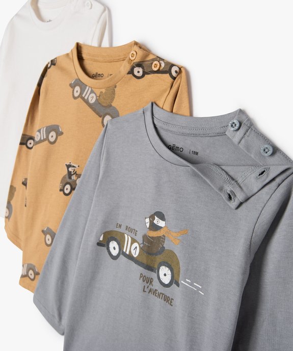 Tee-shirt manches longues en coton bébé garçon (lot de 3) vue2 - GEMO(BEBE DEBT) - GEMO