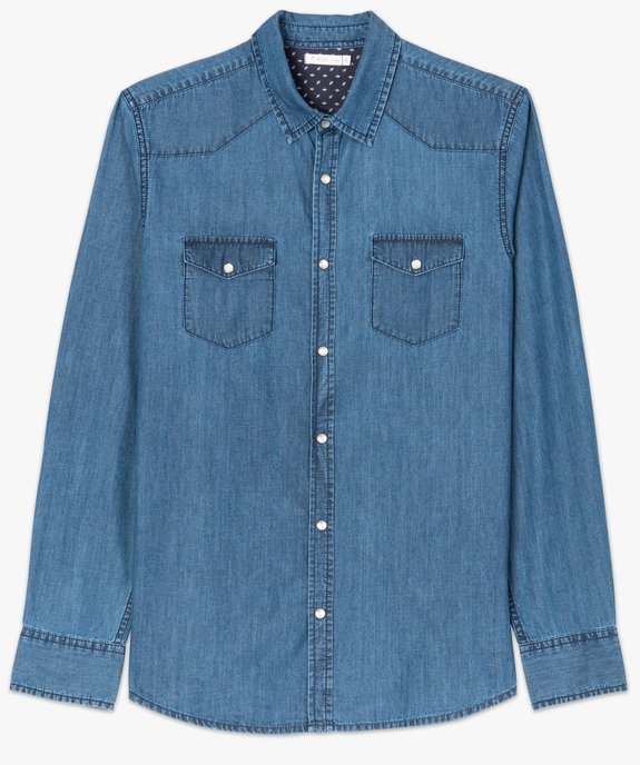 Chemise homme denim à boutons-pression et poches poitrine vue4 - GEMO (HOMME) - GEMO
