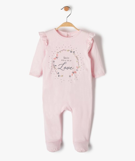 Pyjama bébé fille en jersey avec volants sur les épaules vue1 - GEMO(BB COUCHE) - GEMO