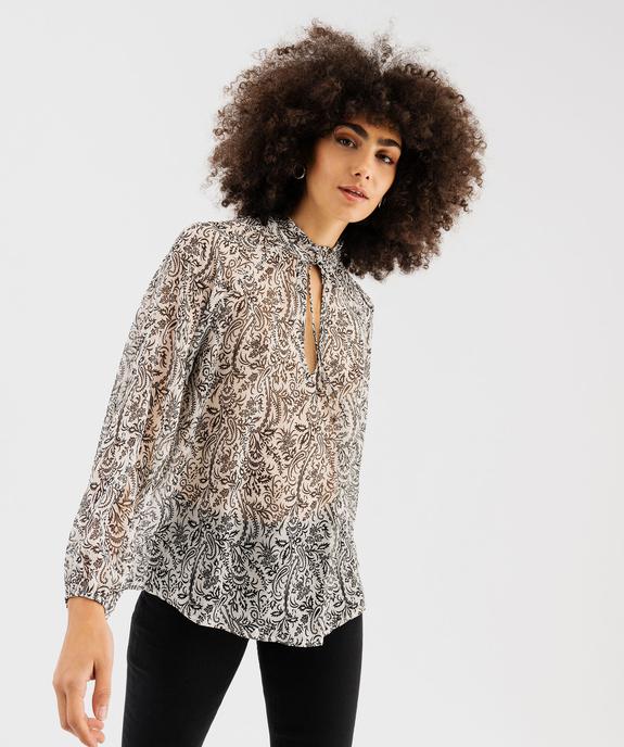 Blouse en voile transparent avec col froncé femme vue1 - GEMO 4G FEMME - GEMO
