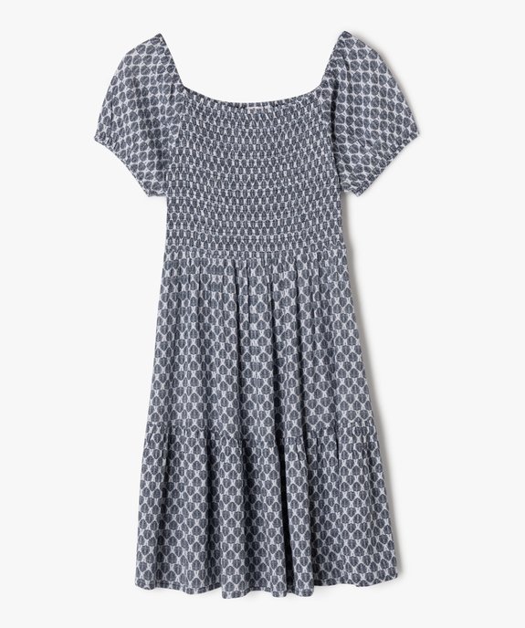 Robe à manches courtes avec buste smocké fille vue1 - GEMO (JUNIOR) - GEMO