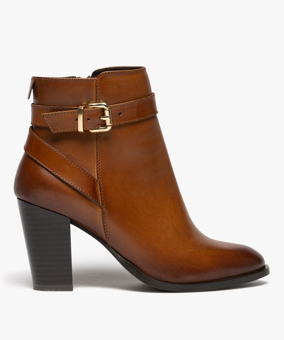 Bottines femme à talon carré dessus en cuir avec zip et bride fantaisie - Tanéo vue2 - TANEO - GEMO