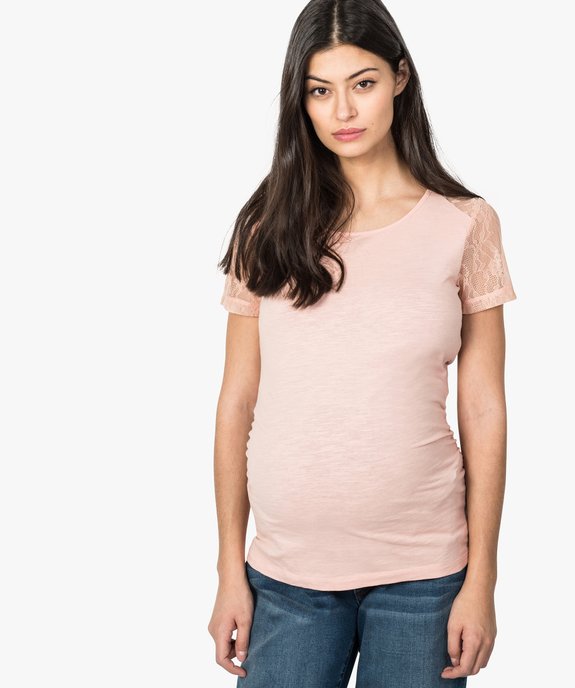 Tee-shirt de grossesse en coton bio avec manches en dentelle vue1 - GEMO 4G MATERN - GEMO
