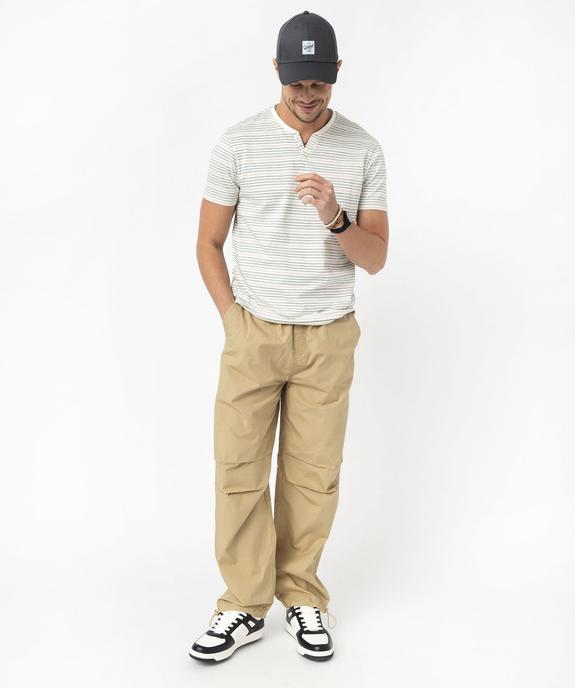 Tee-shirt manches courtes à rayures et col fantaisie homme vue5 - GEMO 4G HOMME - GEMO