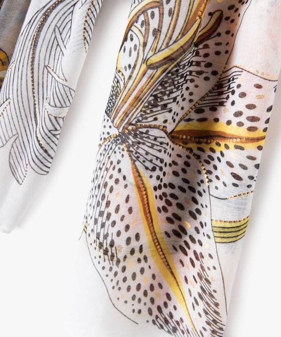Foulard en voile imprimé fleurs et touches pailletées femme vue2 - GEMO 4G FEMME - GEMO