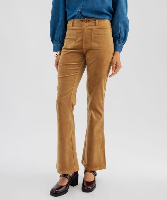 Pantalon flare taille haute en velours extensible femme - LuluCastagnette vue1 - LULUCASTAGNETTE - GEMO