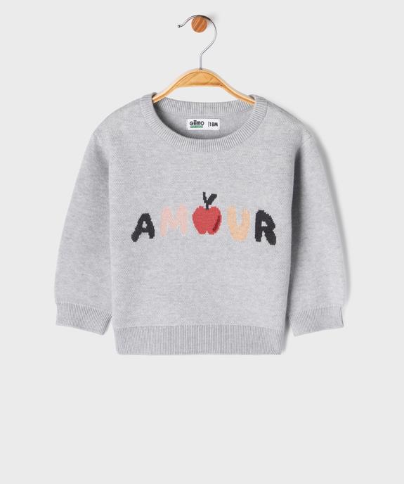 Pull en maille épaisse avec message bébé fille vue2 - GEMO(BEBE DEBT) - GEMO