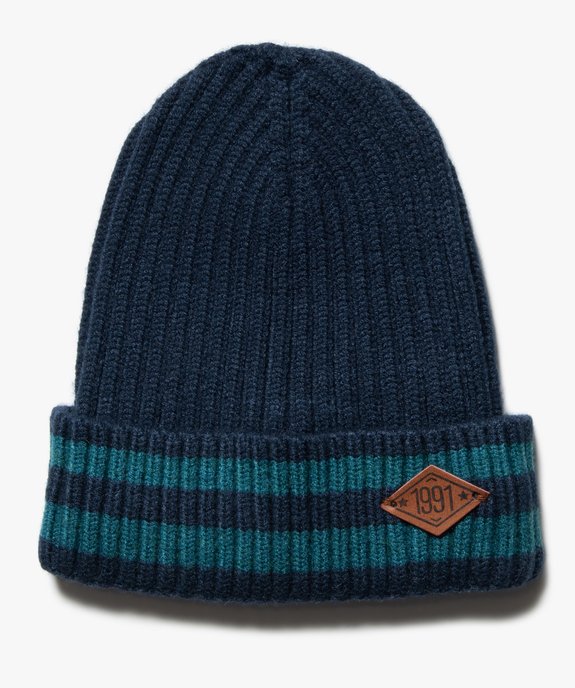 Bonnet garçon à côtes et revers rayé vue1 - GEMO (ENFANT) - GEMO