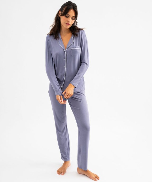 Pyjama deux pièces en viscose femme : chemise et pantalon vue2 - GEMO 4G FEMME - GEMO