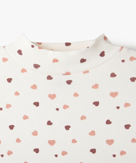 Tee-shirt manches longues col haut en maille côtelée à cœurs fille vue2 - GEMO 4G FILLE - GEMO