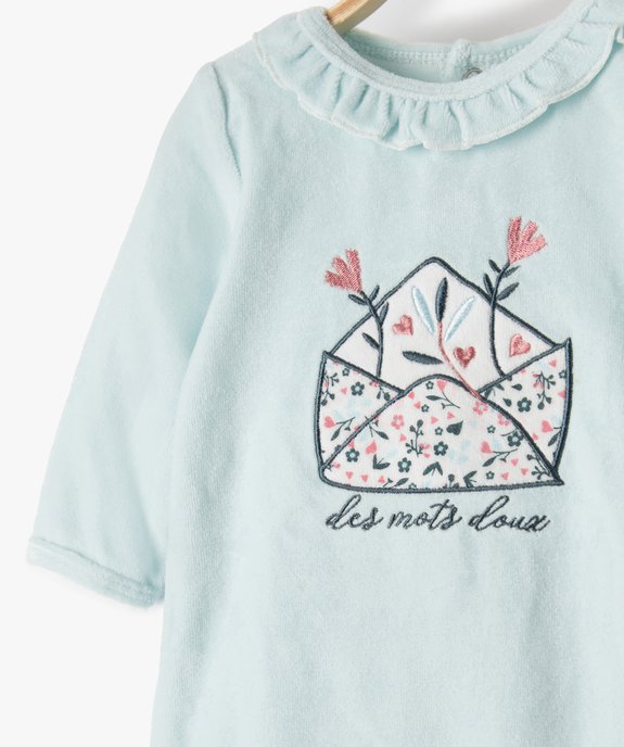 Pyjama bébé fille en velours avec motif et volant sur le col vue2 - GEMO(BB COUCHE) - GEMO