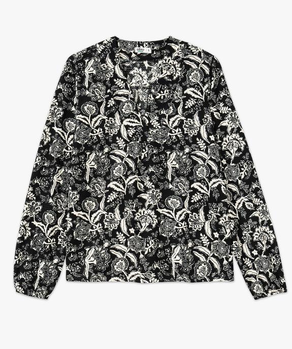 Tee-shirt à manches longues et col V en maille texturée femme vue4 - GEMO 4G FEMME - GEMO
