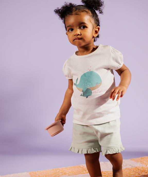 Pyjashort 2 pièces avec motif baleines bébé fille tee-shirt et short vue1 - GEMO 4G BEBE - GEMO